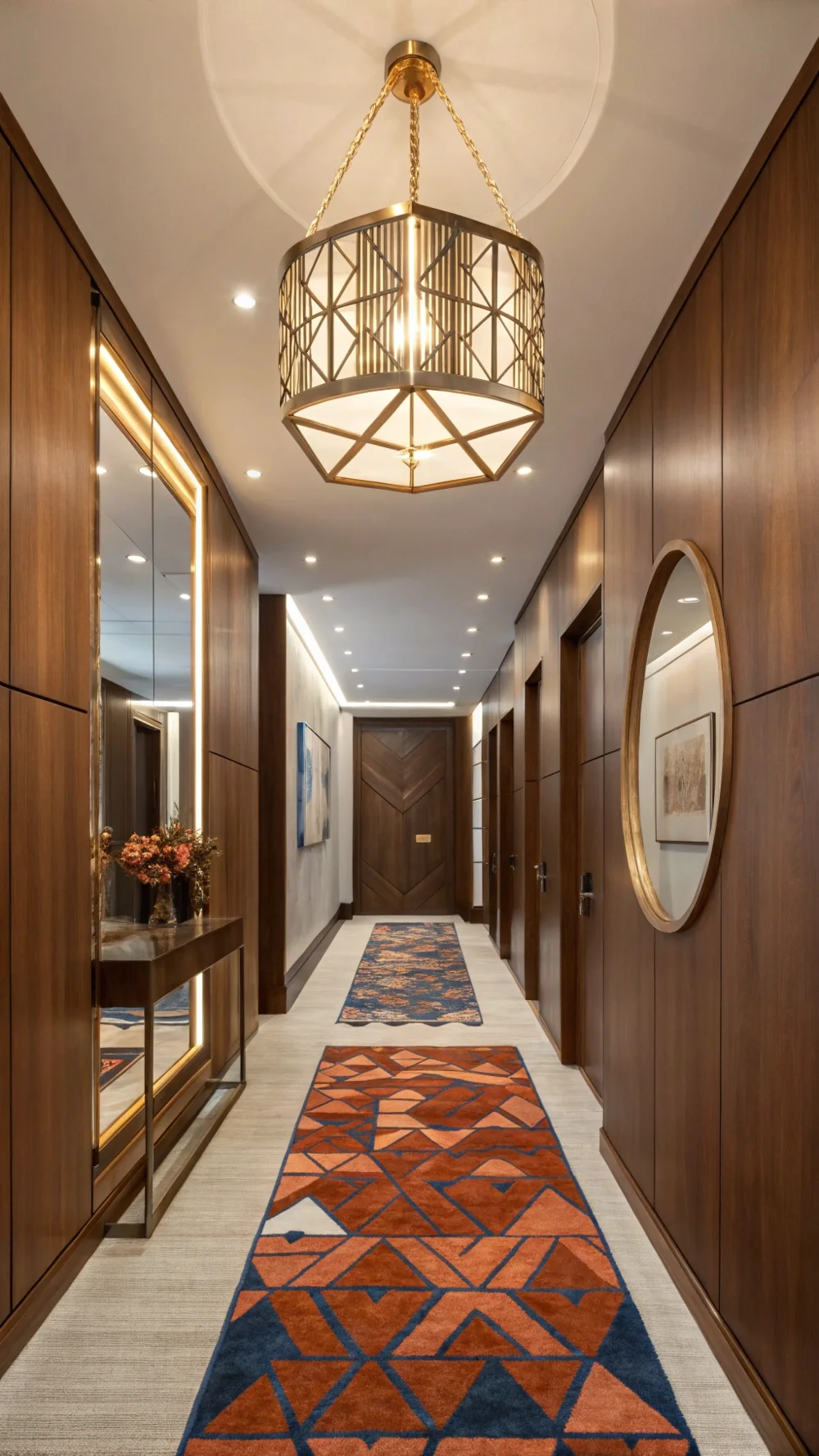 Geometric Pendant Light in a Statement Hallway