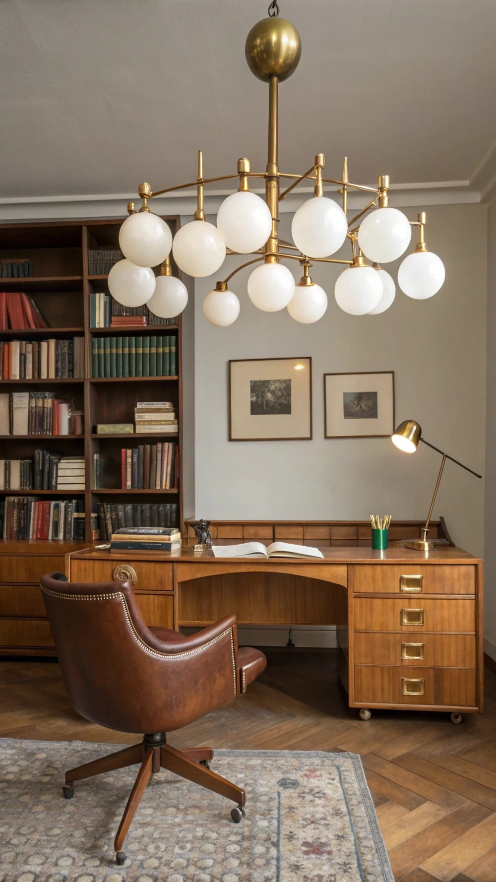 Globe Chandelier in a Stylish Home Office
