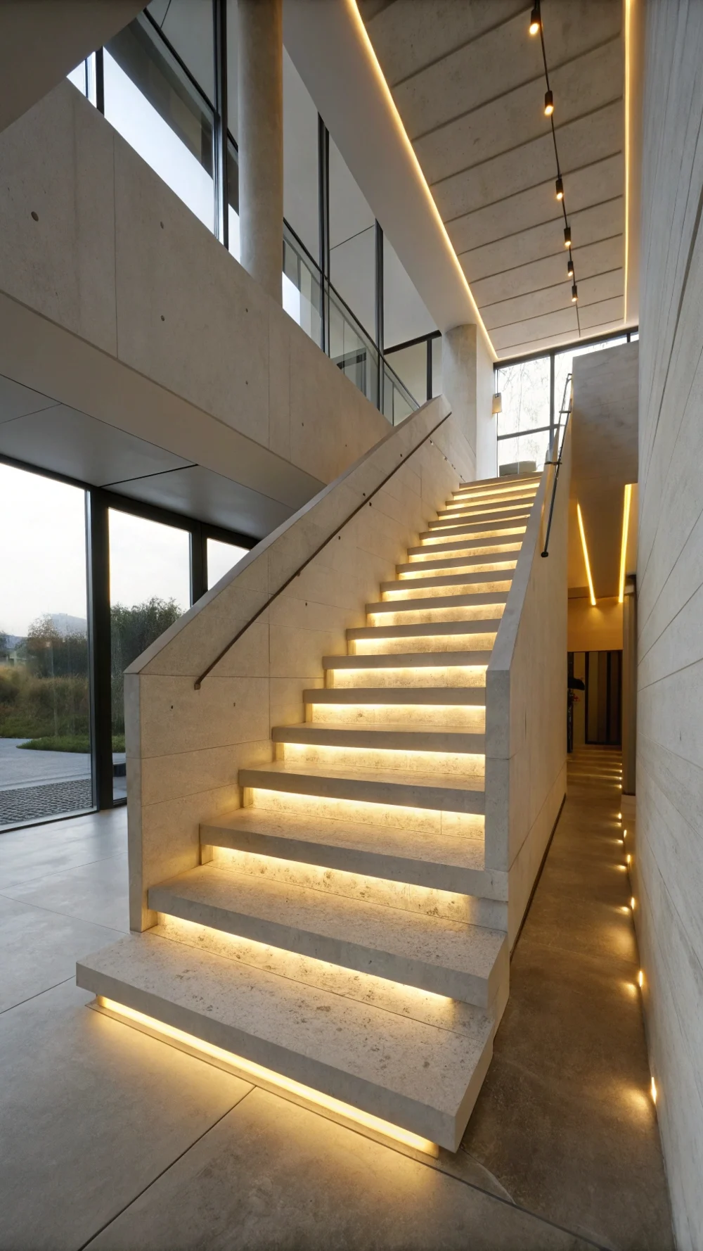 Hidden LED Strip Step Lights for Minimalist Staircase