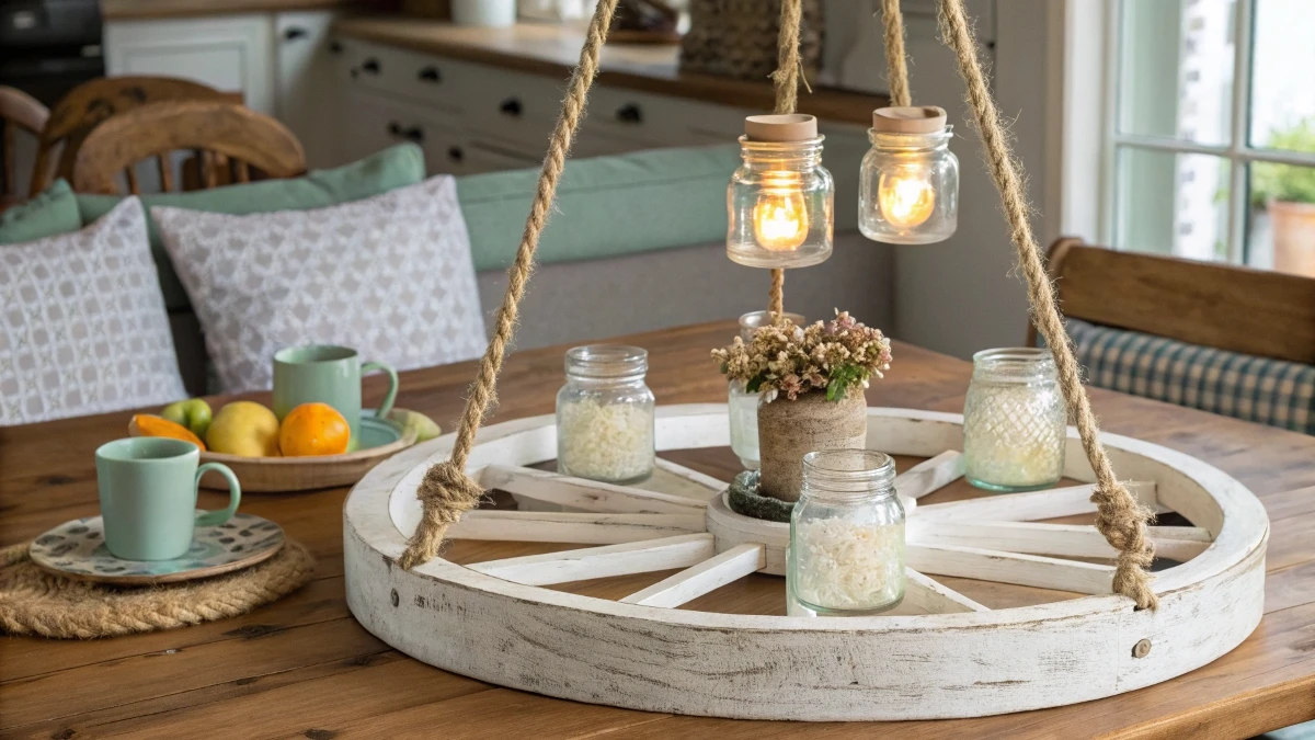 Mason Jar Chandelier with Wooden Base