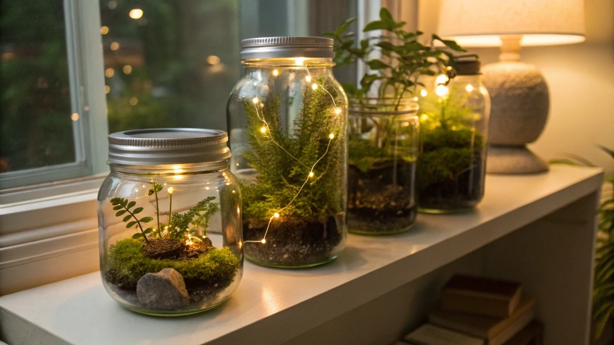 Mason Jar Fairy Light Terrariums