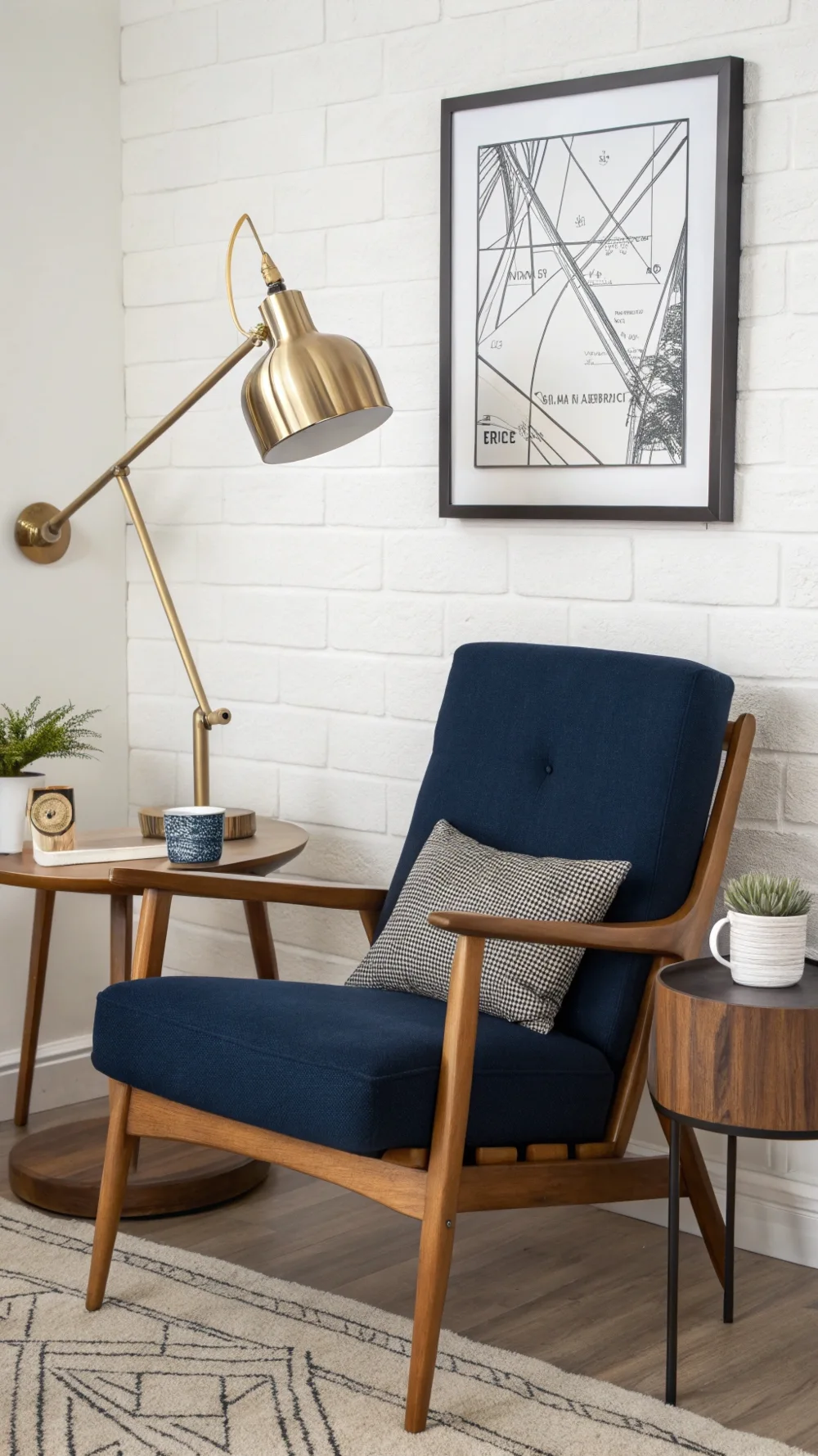 Mid-Century Wall-Mounted Swing Arm Lamp in a Cozy Corner