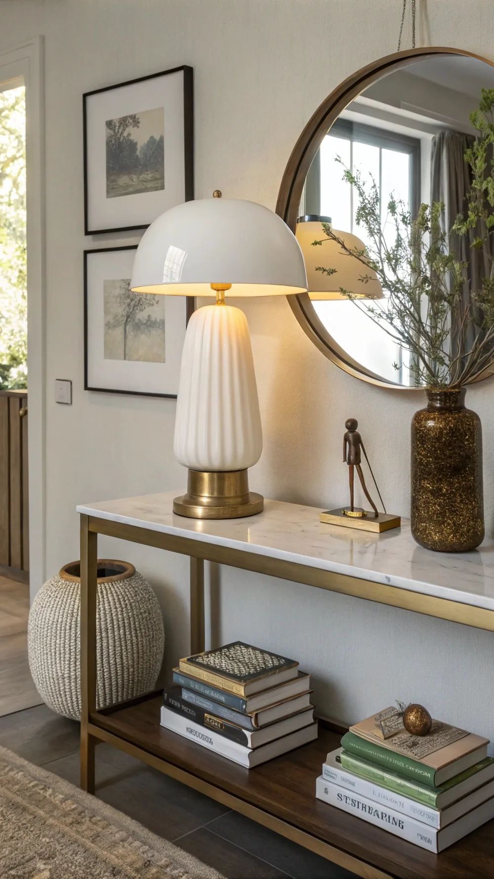 Mushroom Table Lamp on a Chic Console Table