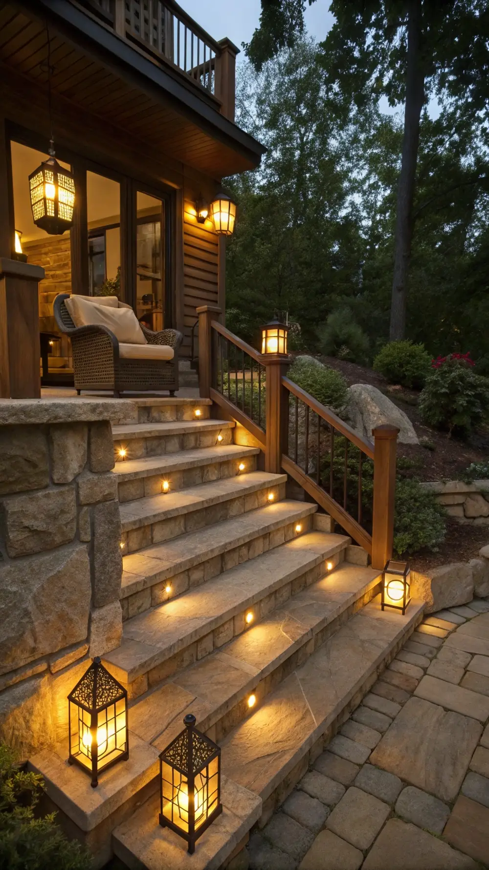 Rustic Lantern-Style Step Lights for Outdoor Patio Stairs