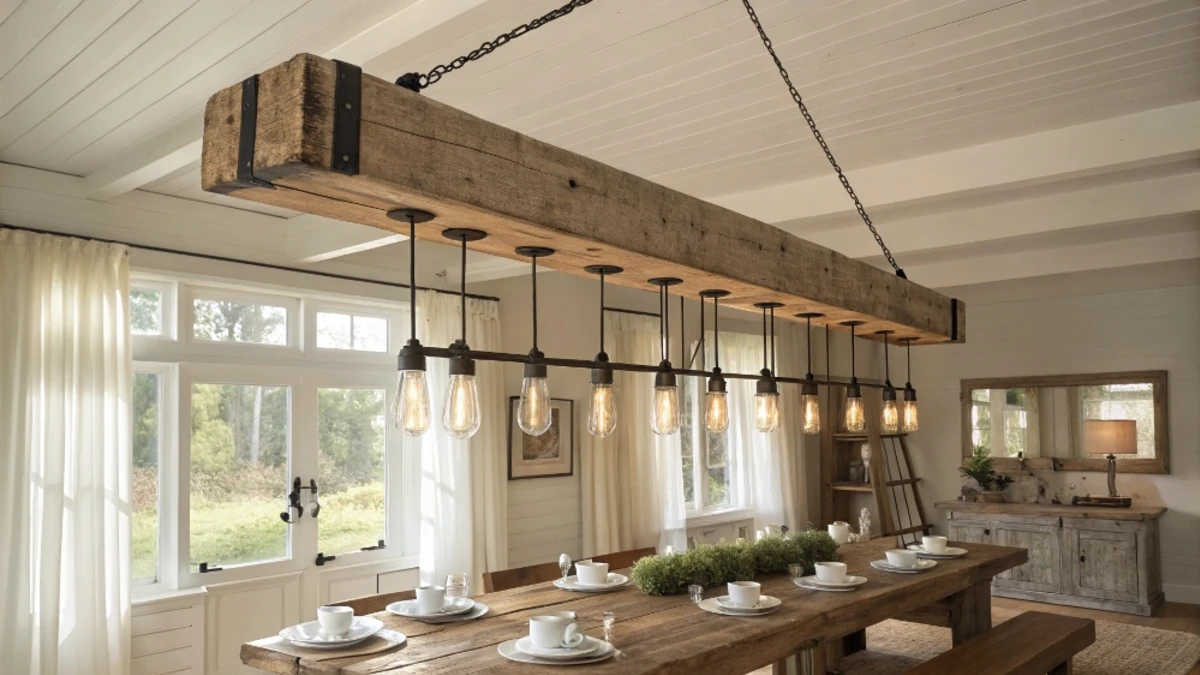 Rustic Wooden Beam Chandelier