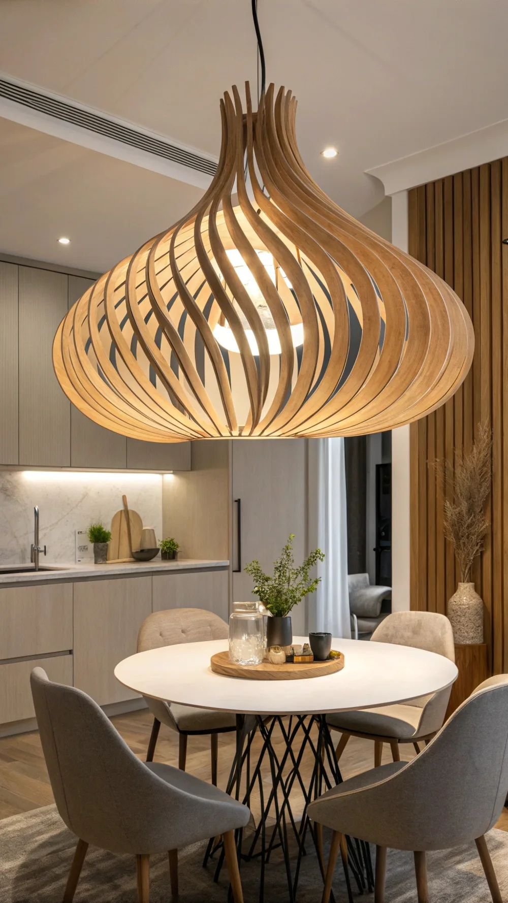 Sculptural Wood Veneer Pendants