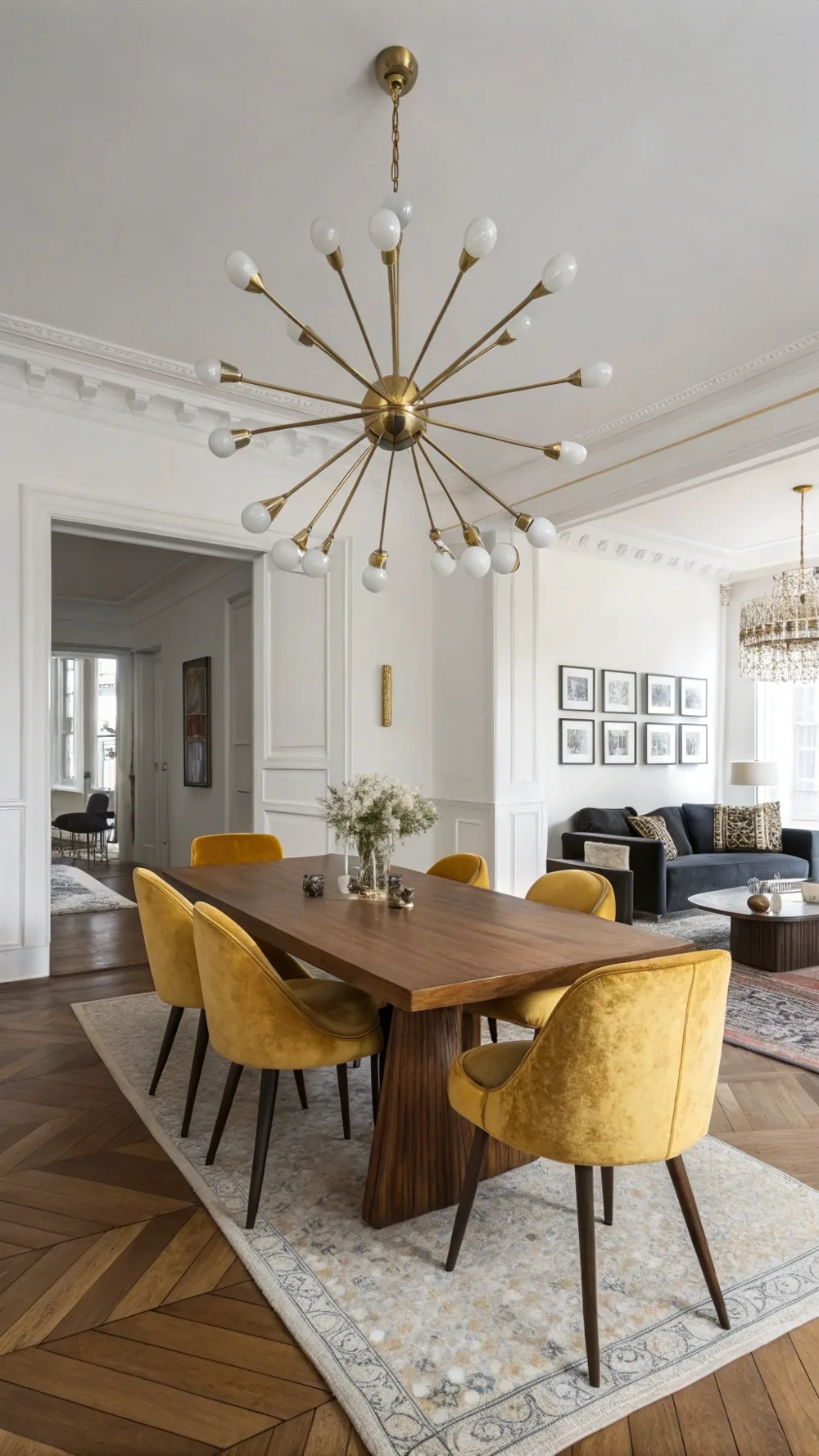 Sputnik Chandelier Over a Walnut Dining Table