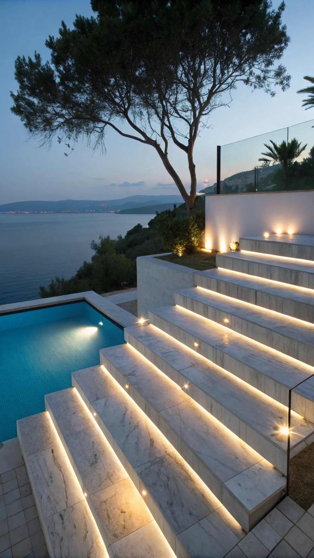 Waterproof LED In-Ground Step Lights for Outdoor Pool Area
