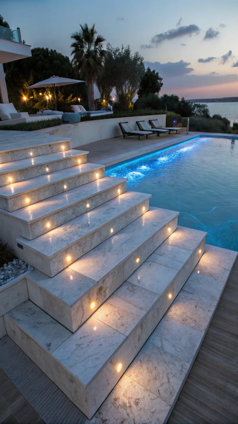 Waterproof LED Step Lights for Poolside Stairs
