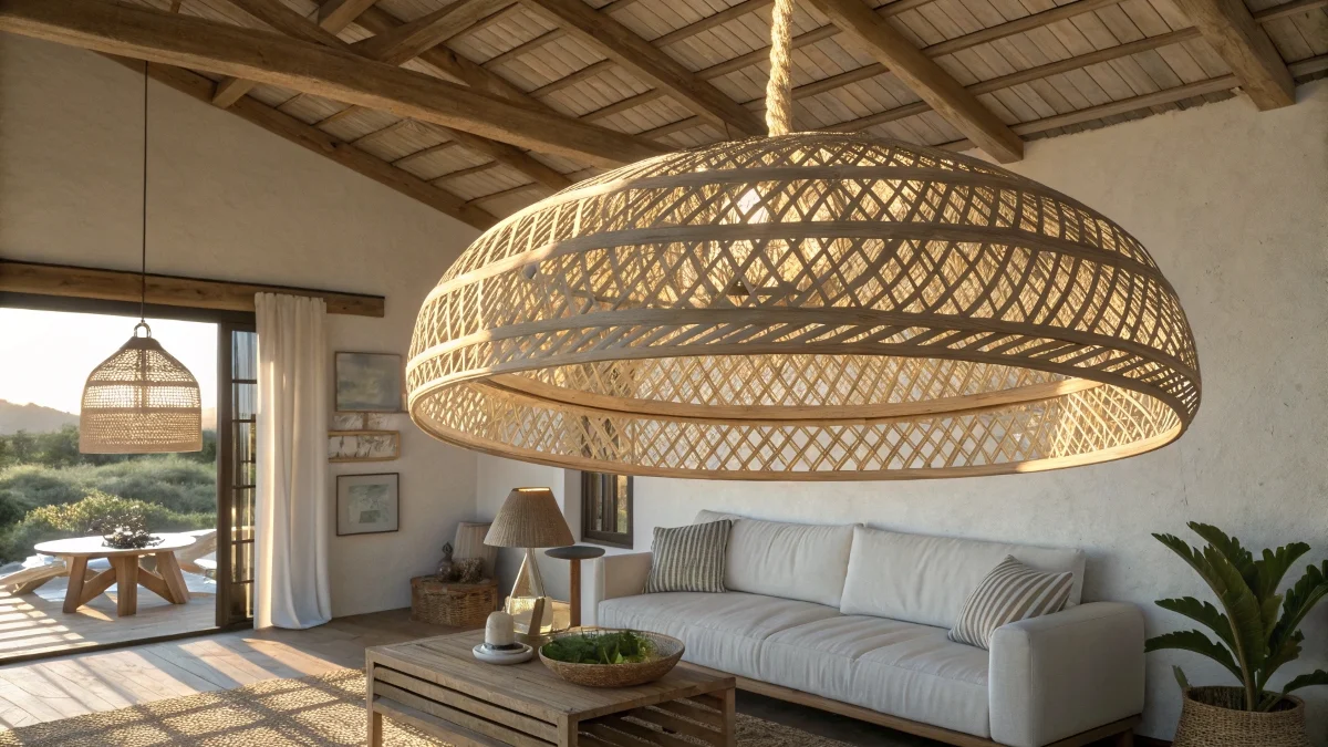 Woven Rattan Drum Pendant
