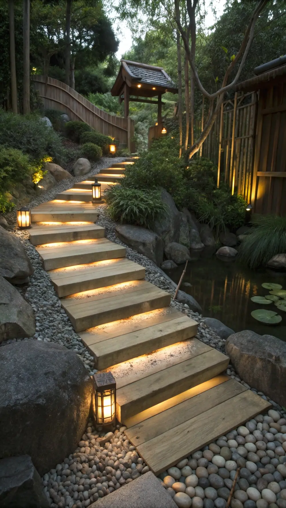 Zen-Inspired Bamboo Step Lights for Outdoor Garden Stairs