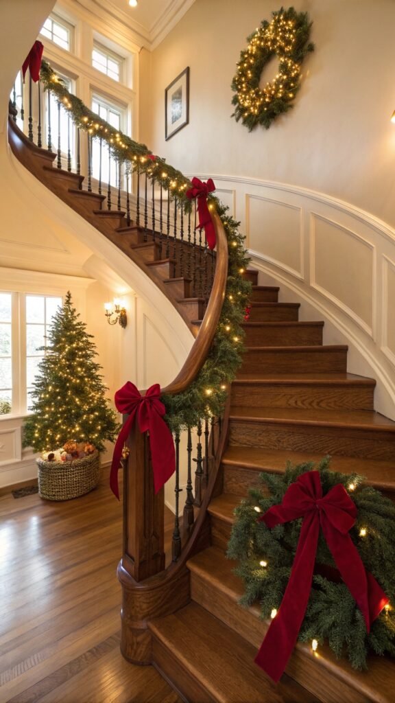 21 Resplendent Christmas Staircases Decoration Inspirations