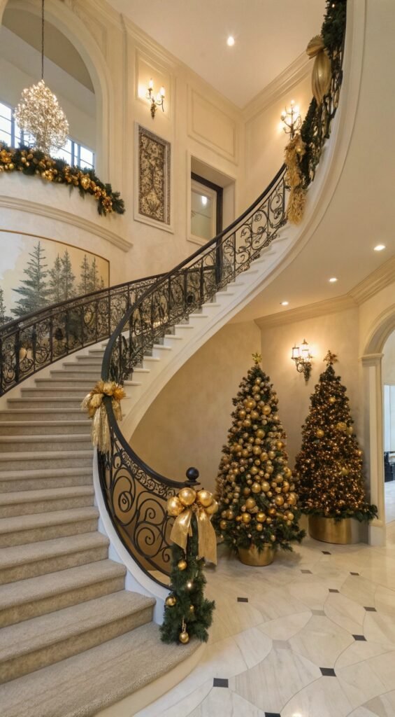 21 Resplendent Christmas Staircases Decoration Inspirations