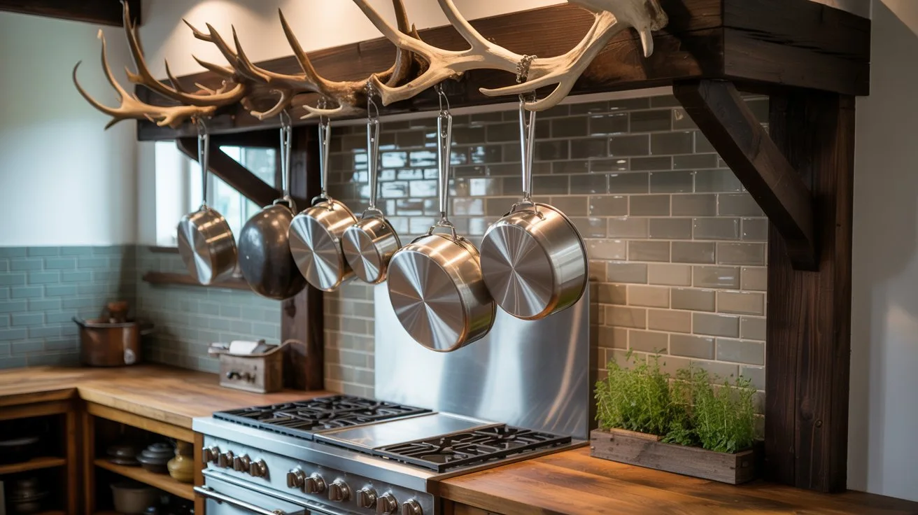 Antler Kitchen Pot Rack Display