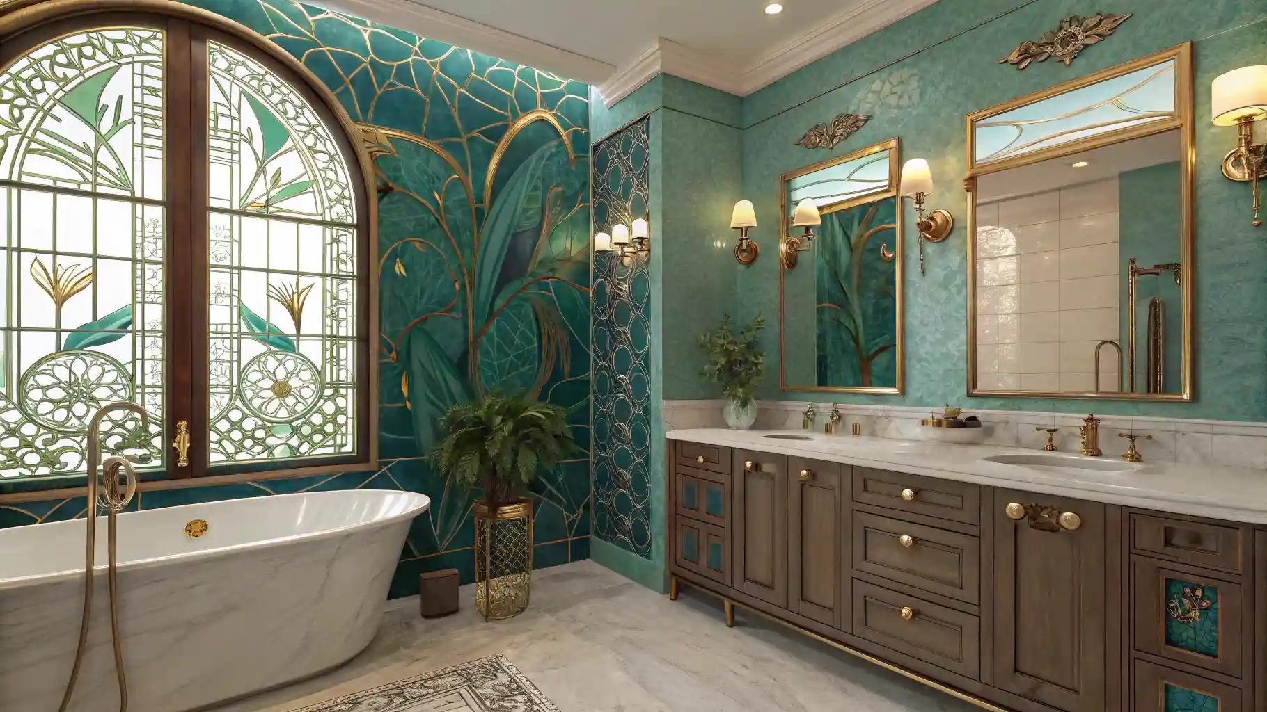 Art Nouveau Teal and Gold Elegance