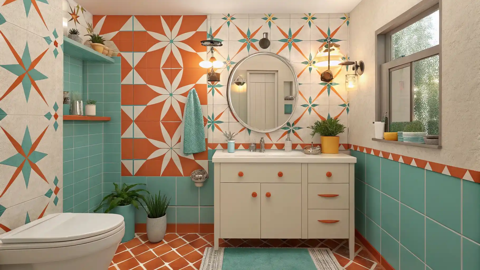 Atomic Age Orange and Turquoise Starburst