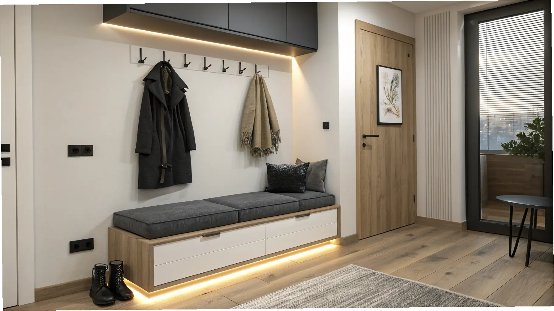 Bench with Overhead Cabinetry
