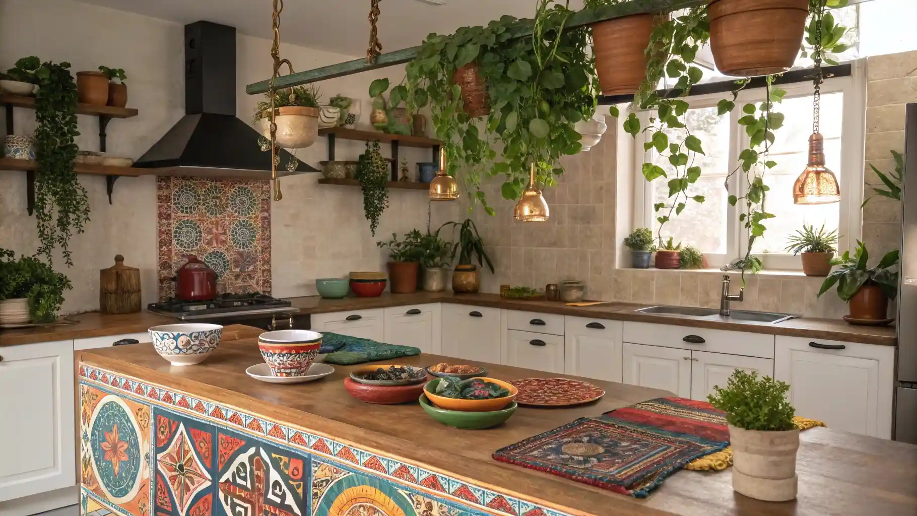 Bohemian Plant Paradise Kitchen Island