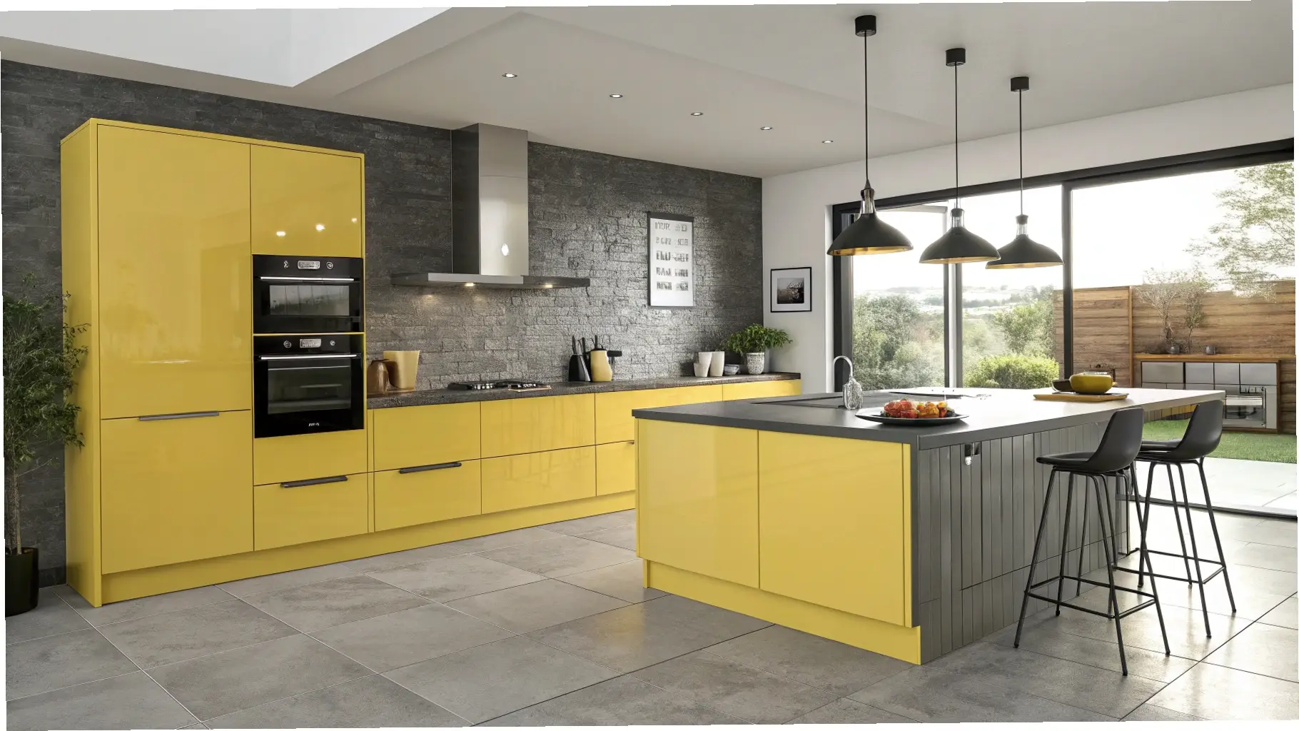 Bold Statement: High-Gloss Yellow in a Modern Kitchen