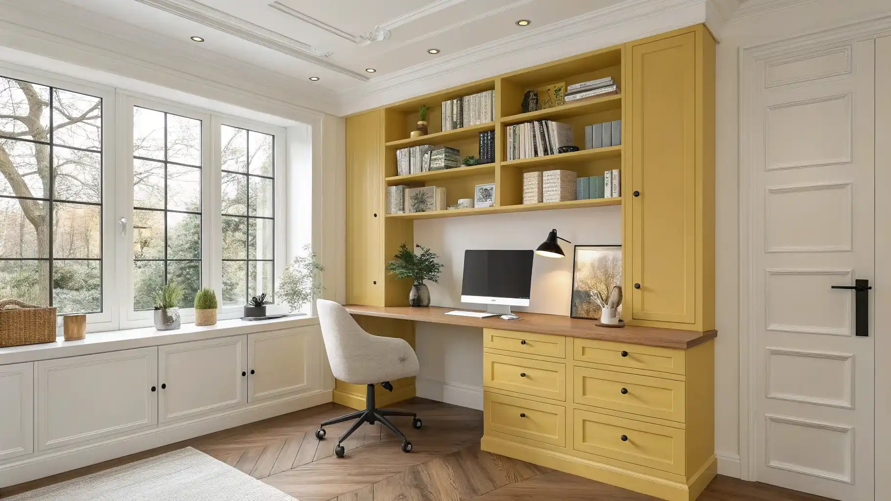 Built-in Butter Yellow Office Storage System