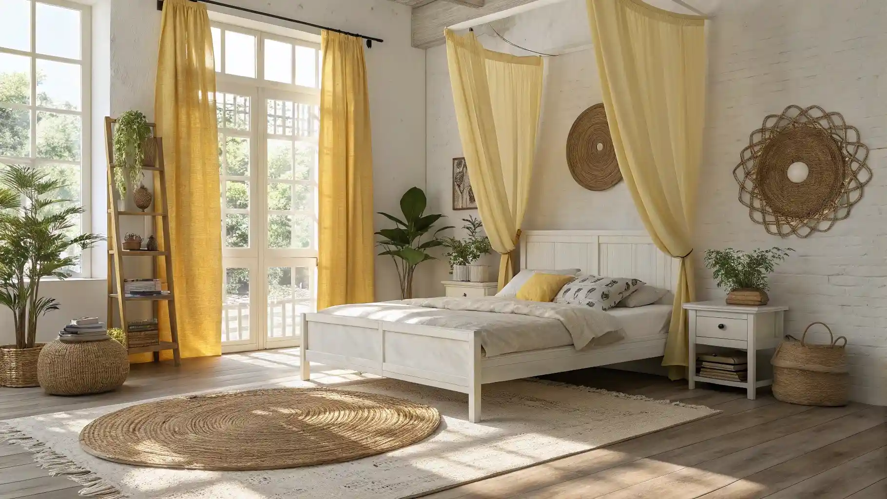 Butter Yellow Canopy Curtains and Window Treatments