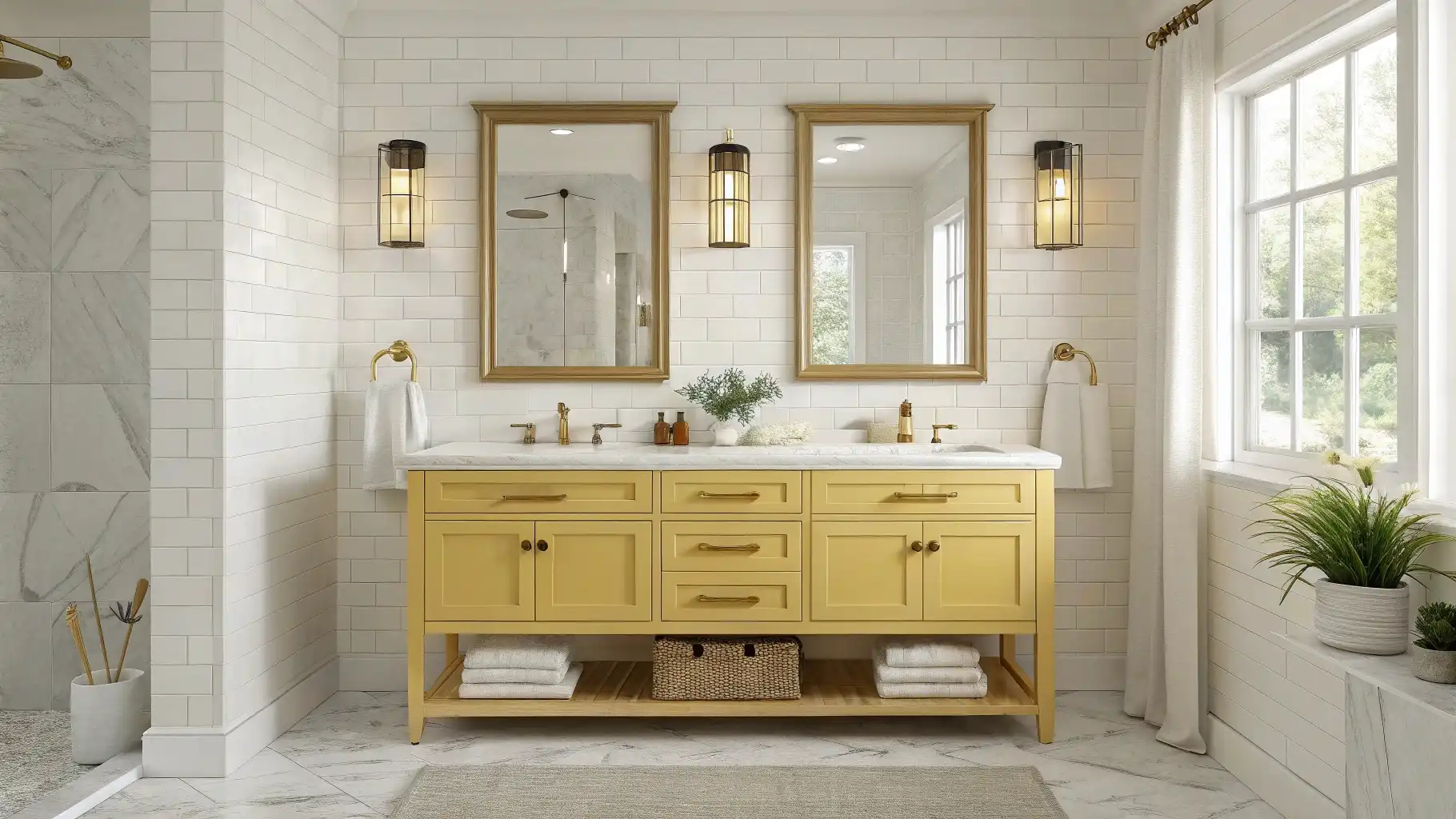 Butter Yellow Double Vanity Cabinet