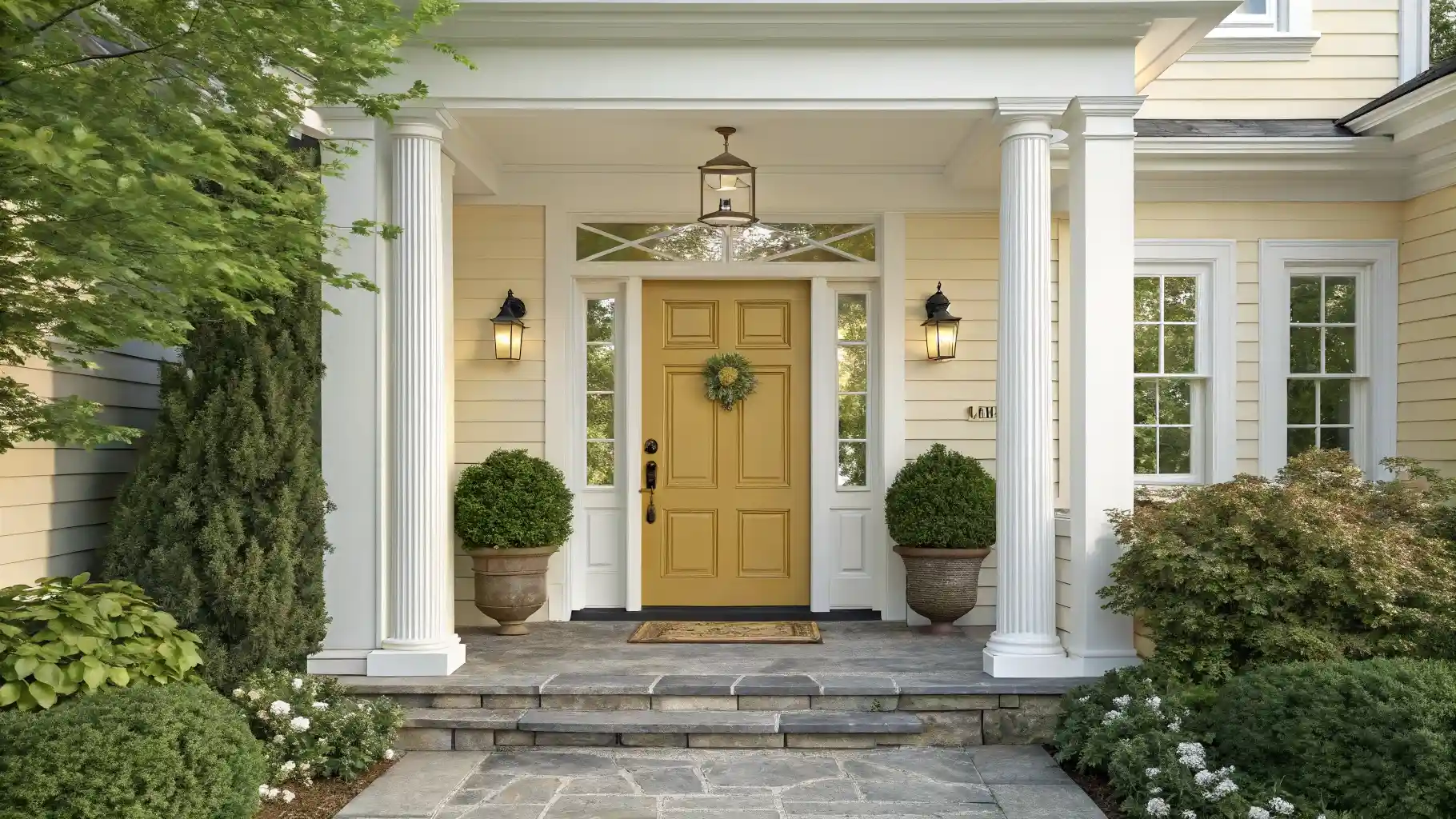 Butter Yellow Front Door with Matching Siding