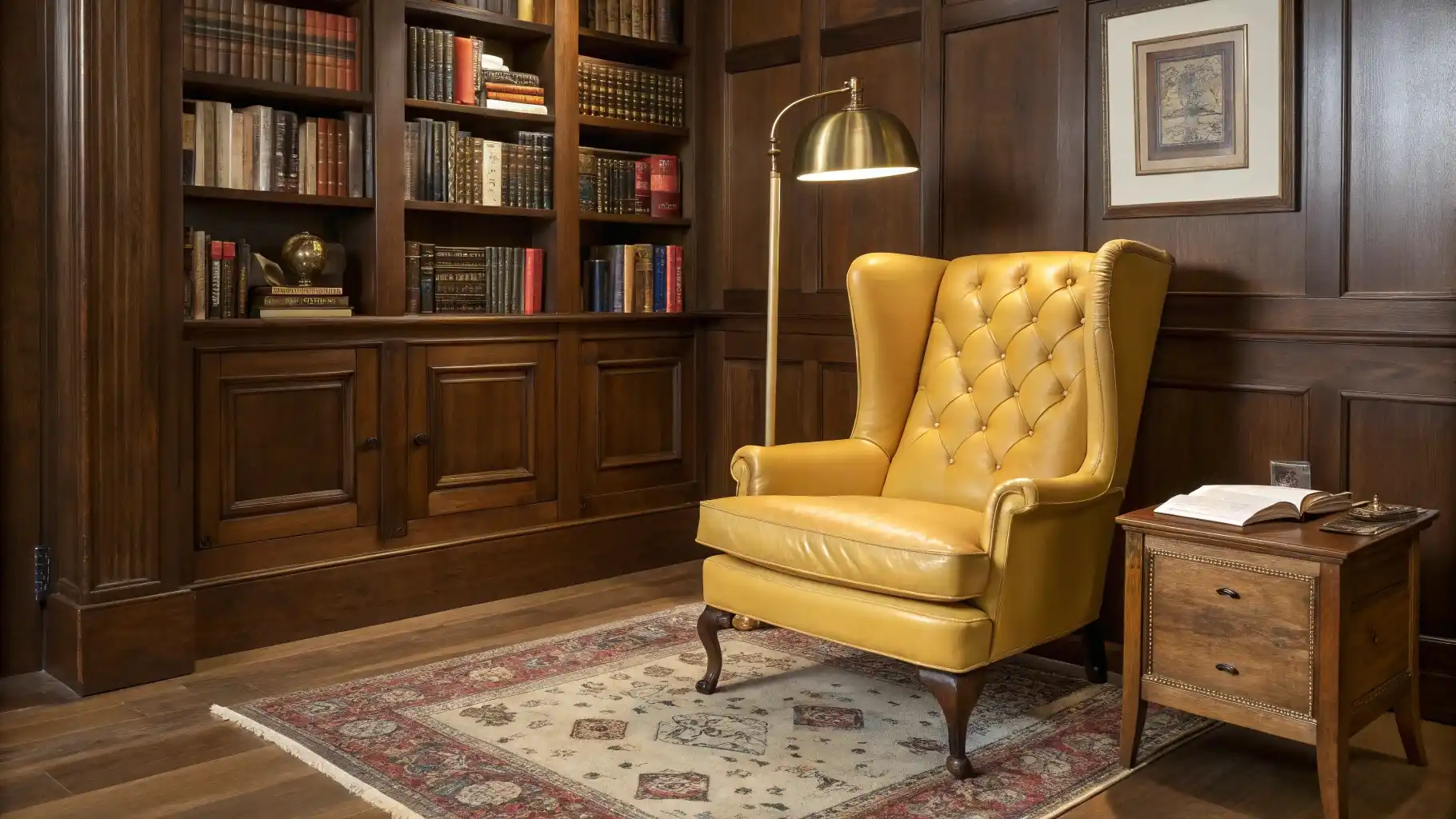 Butter Yellow Leather Wingback Chair