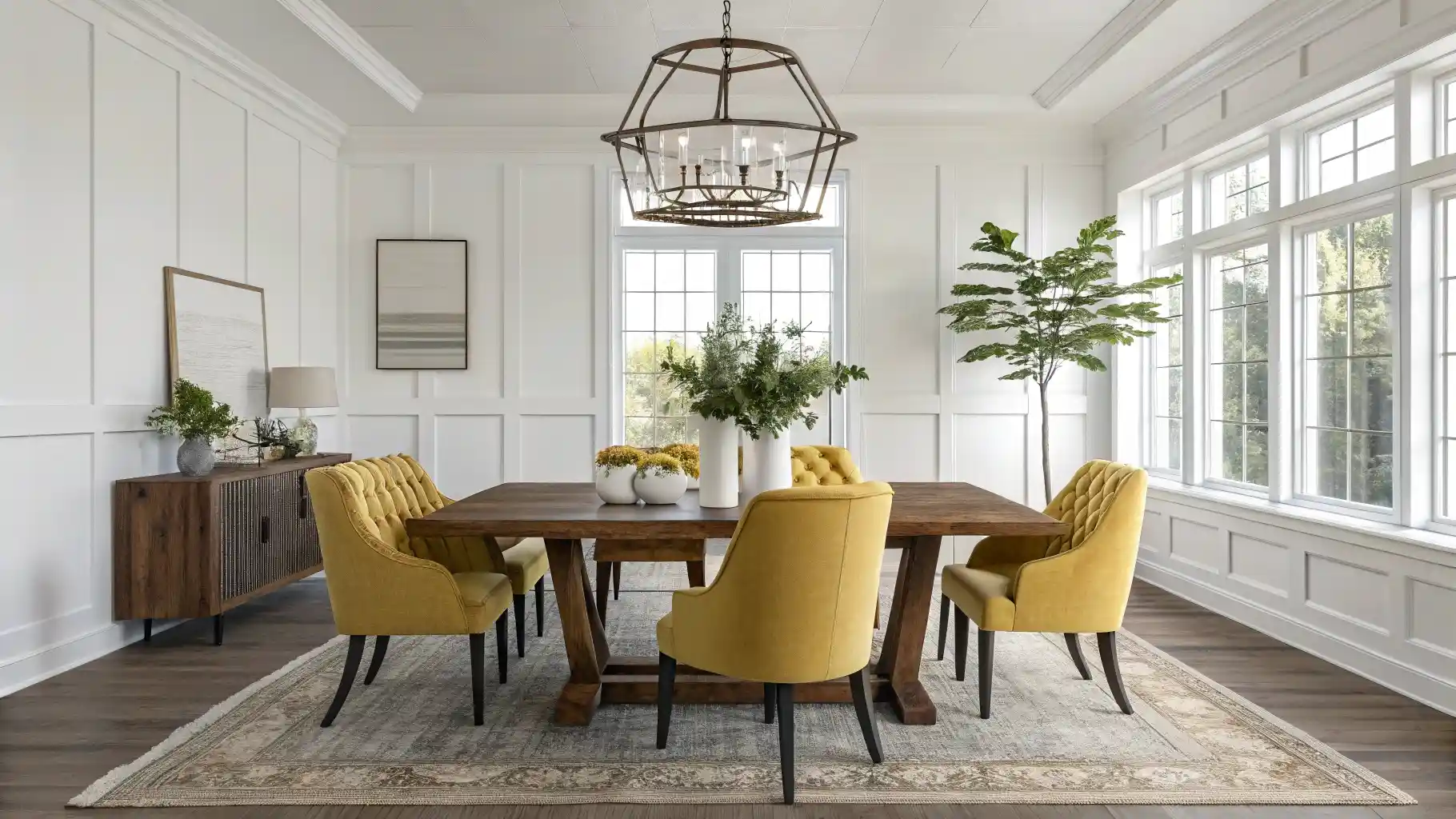 Butter Yellow Upholstered Dining Chairs