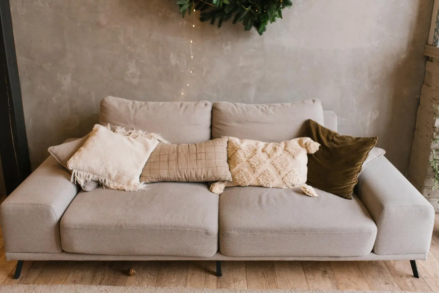 Rustic Charm with a Cream Couch
