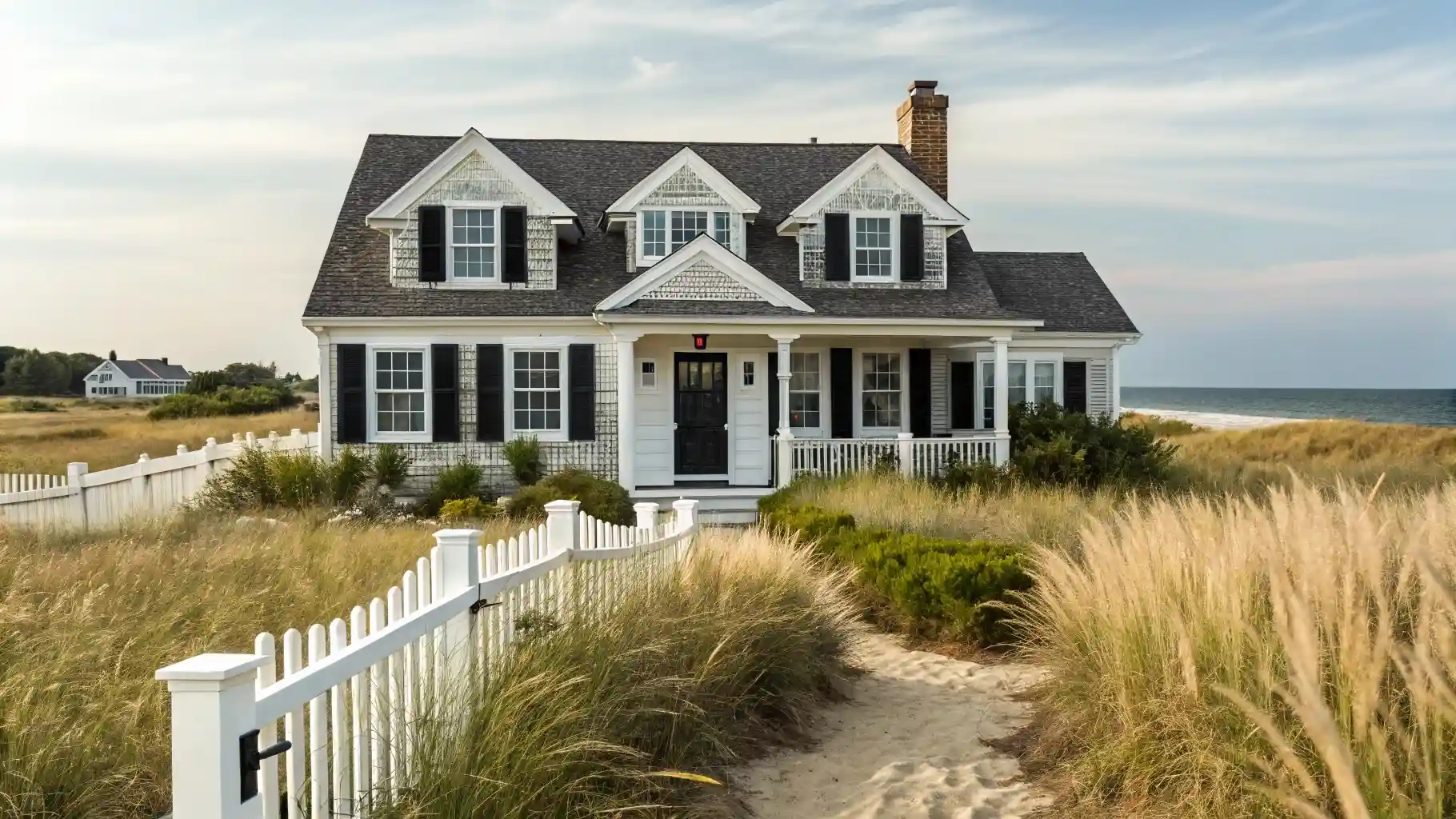 Classic Coastal Cottage with Dramatic Black Shutters