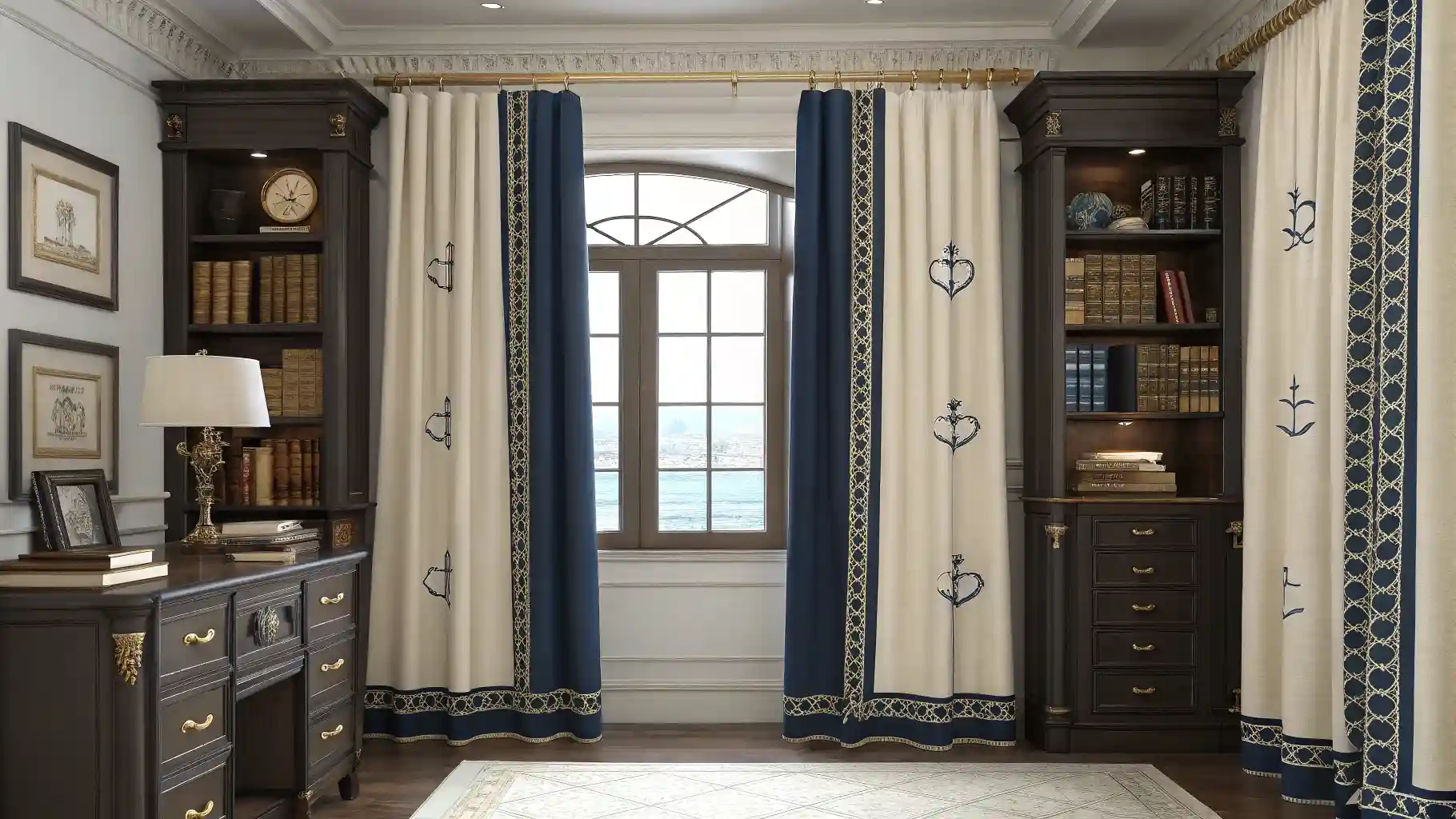 Classic Nautical Anchor Embroidered Curtains