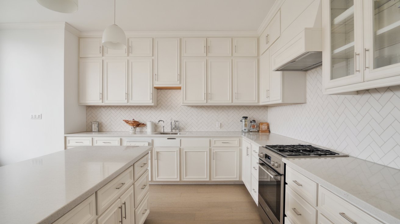 Classic White with Herringbone Backsplash