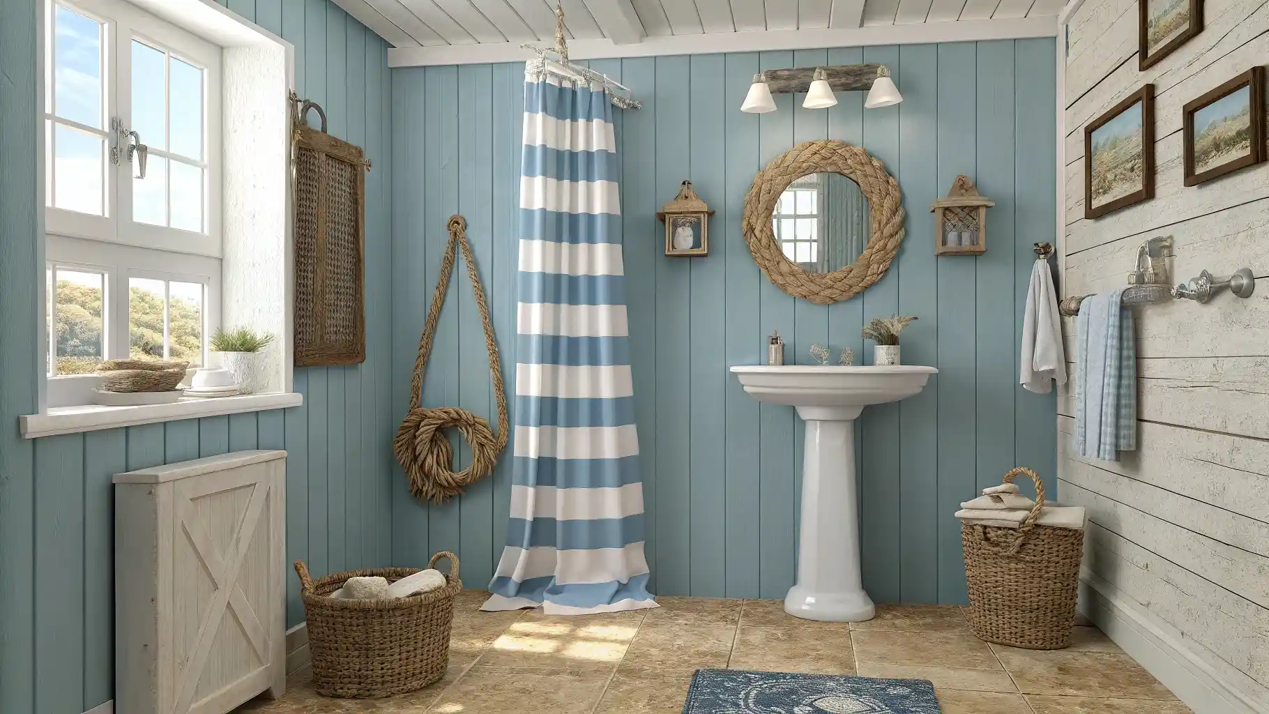 Coastal Blue and Cream Cottage Tranquility