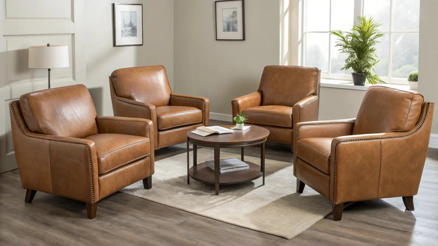 Classic Cognac Leather Club Formation