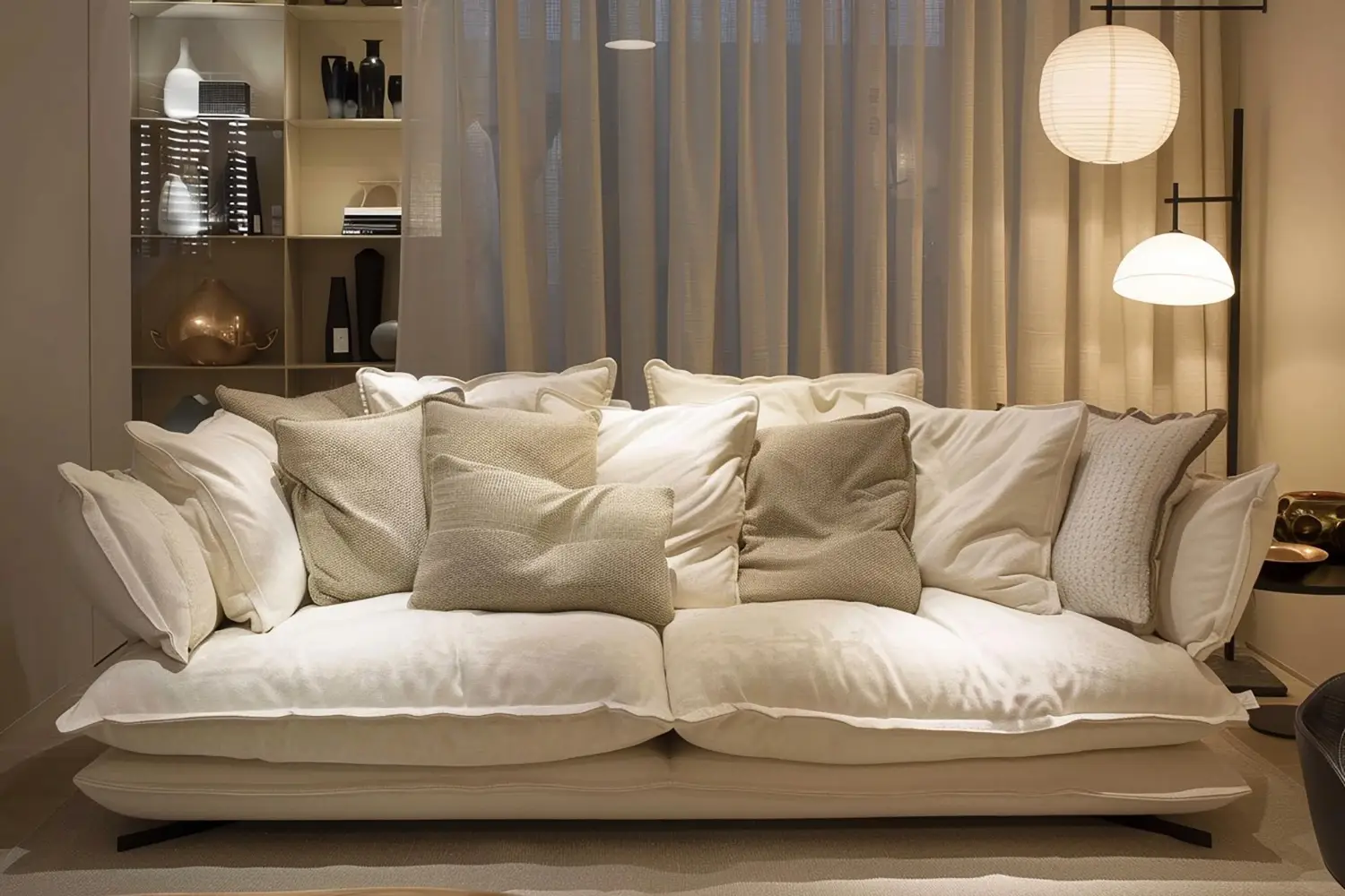 Layers of Comfort: Plush Cream Couch