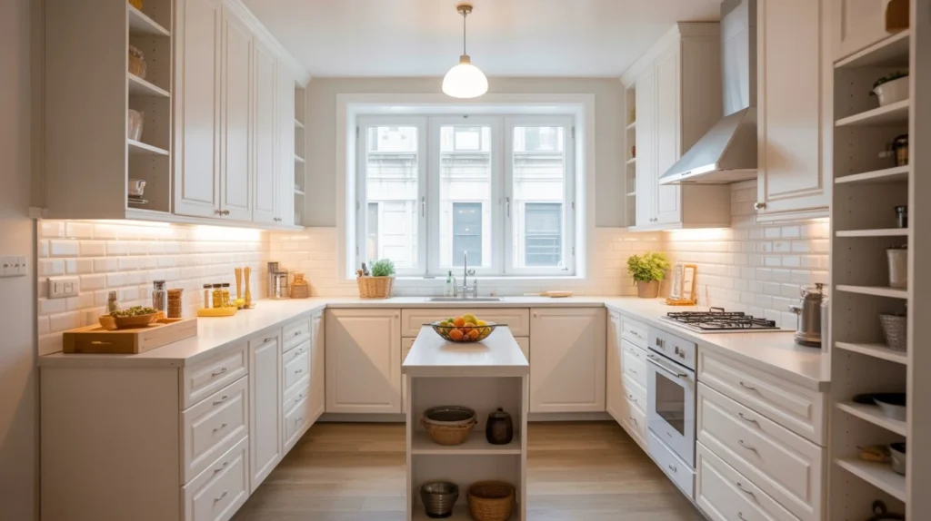 Compact White Kitchen with Natural Light