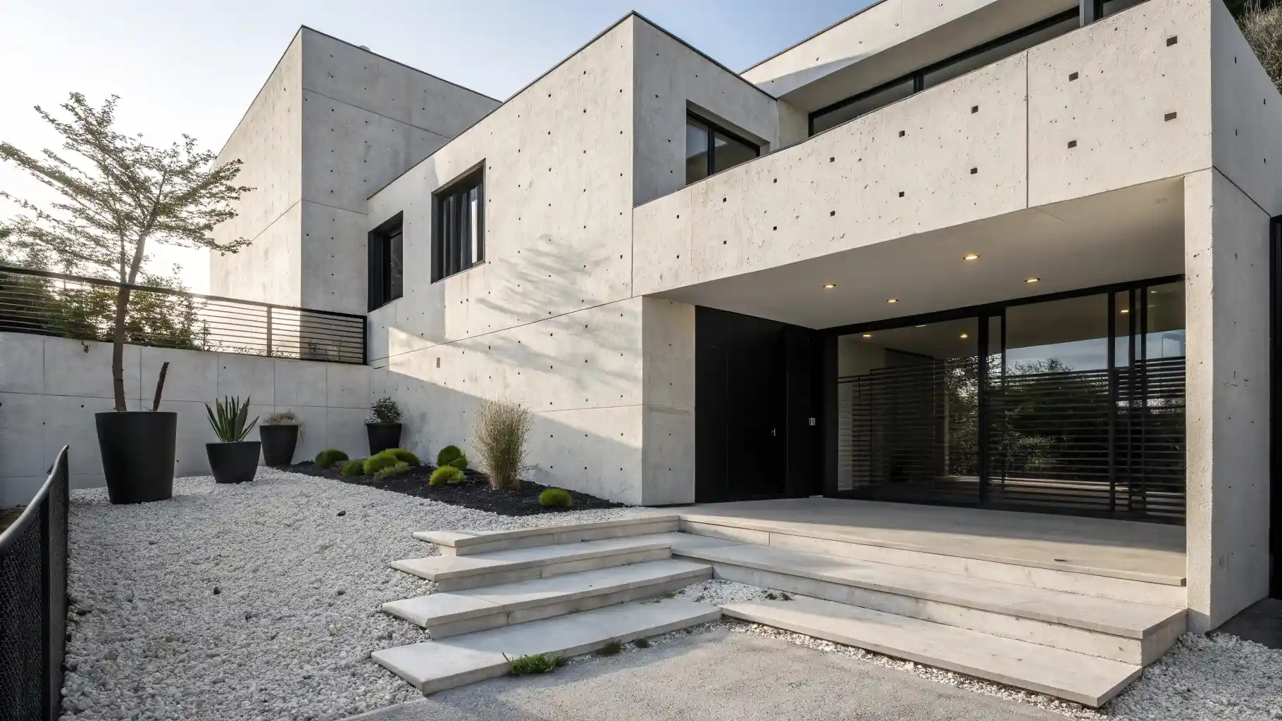 Contemporary Concrete Fortress with Bold Black Accents