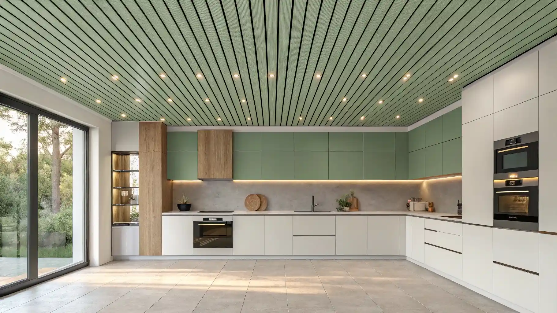 Contemporary Painted Wood Slat Ceiling