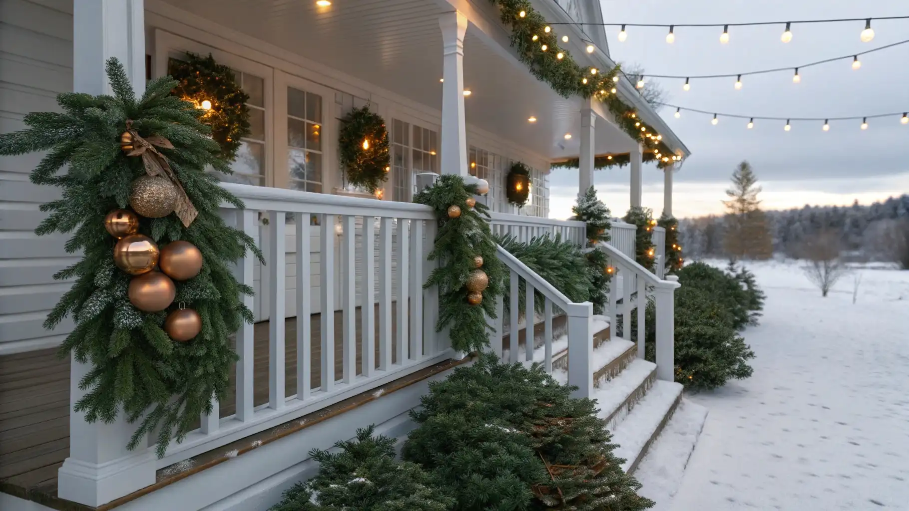 Copper Ornament Garland with String Light Canopy