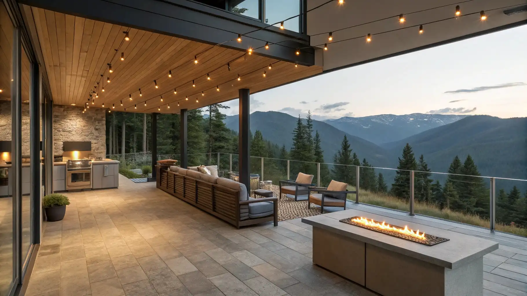 Covered Outdoor Living Room with Fire Feature
