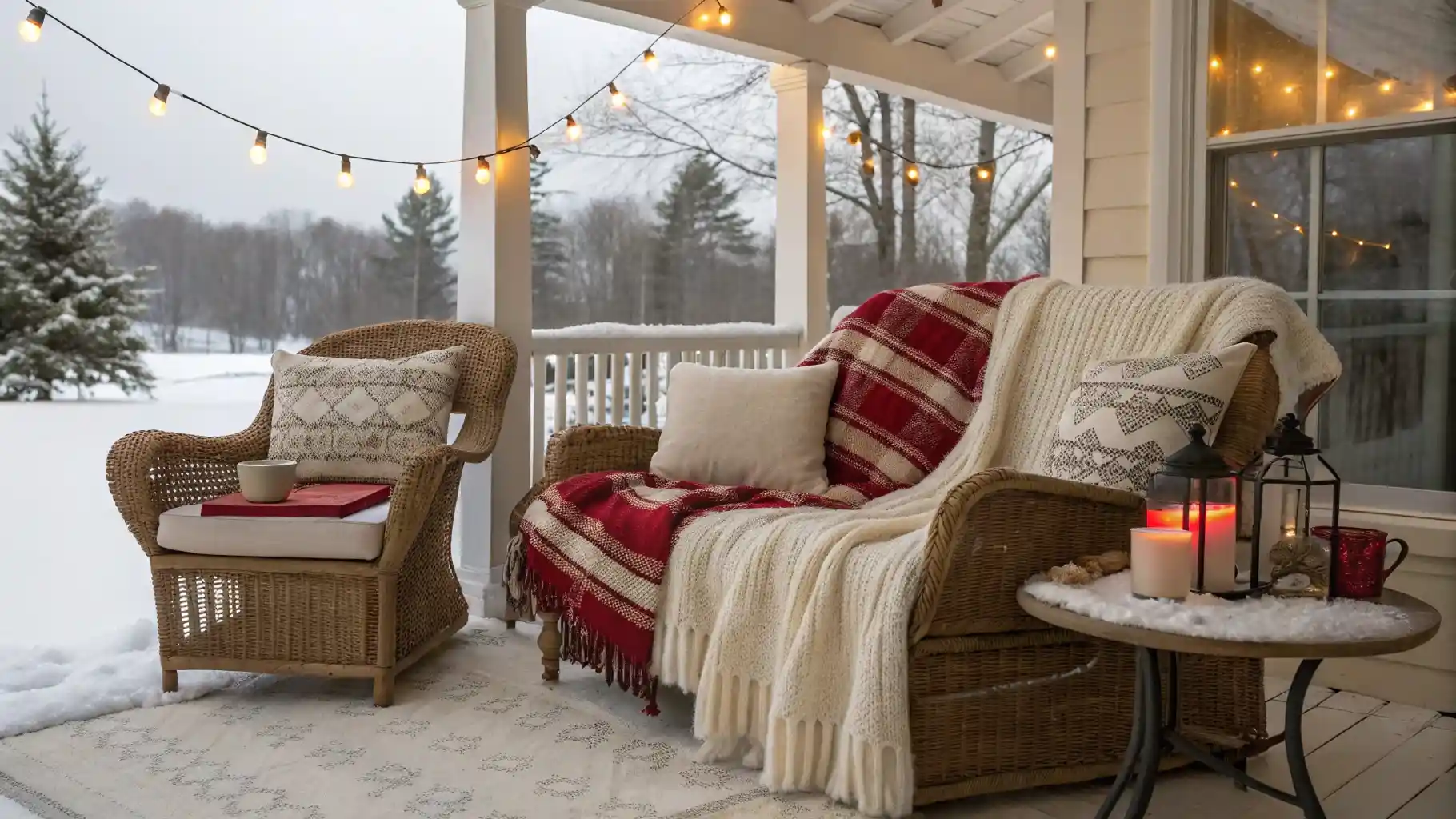 Cozy Winter Seating Area with Layered Textiles