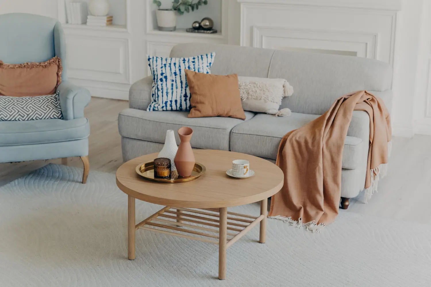 Cream Couch with Soothing Blues