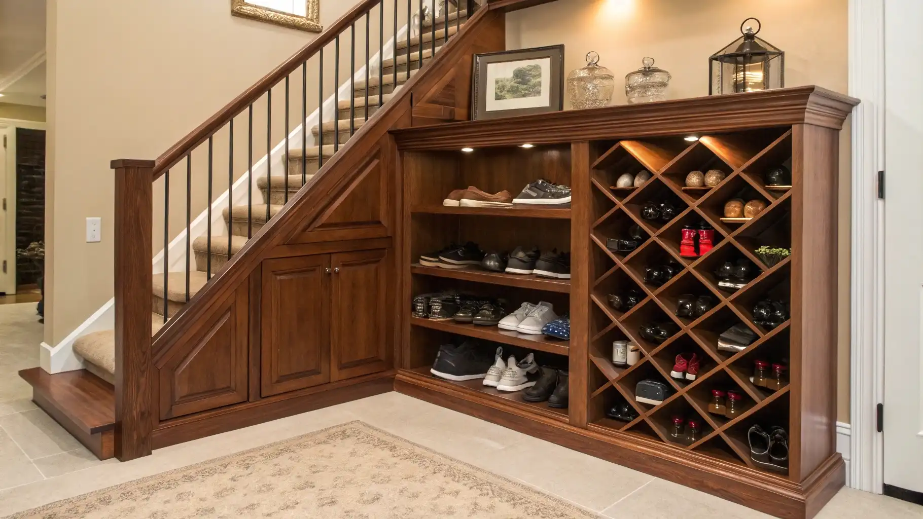 Custom Built-In Under-Stair Storage with Wine Rack Integration