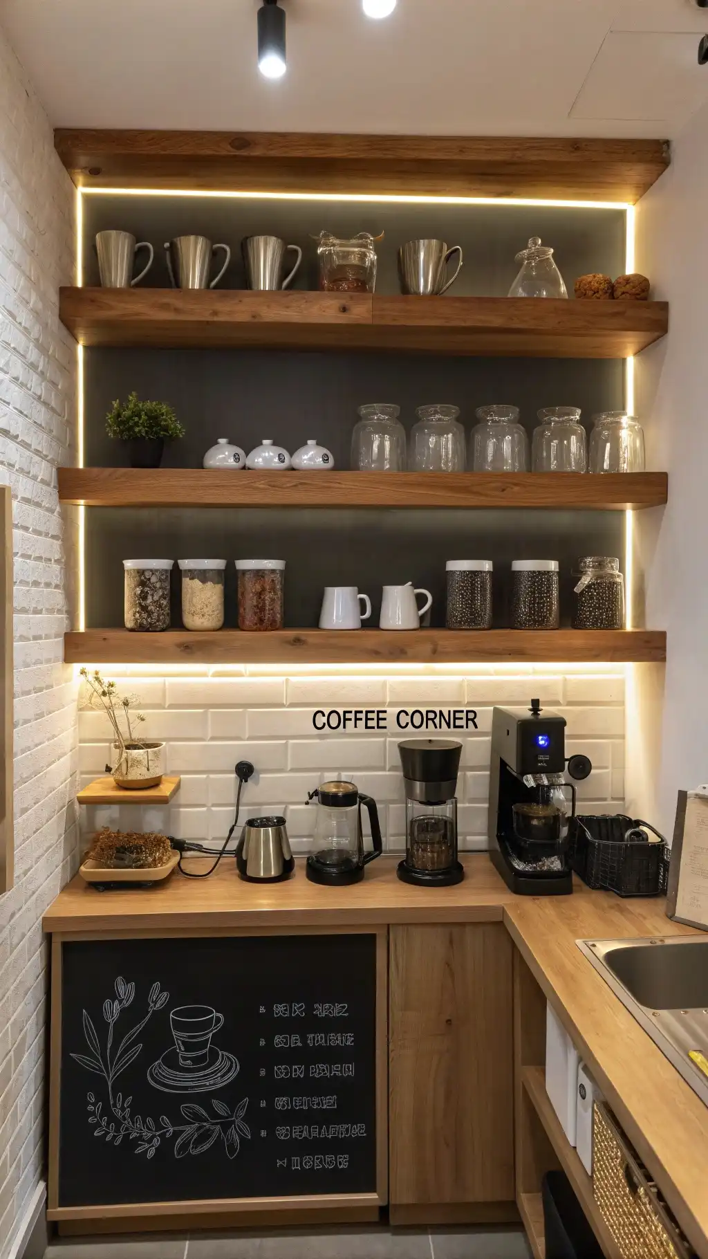 Dedicated Coffee Station Corner Shelves