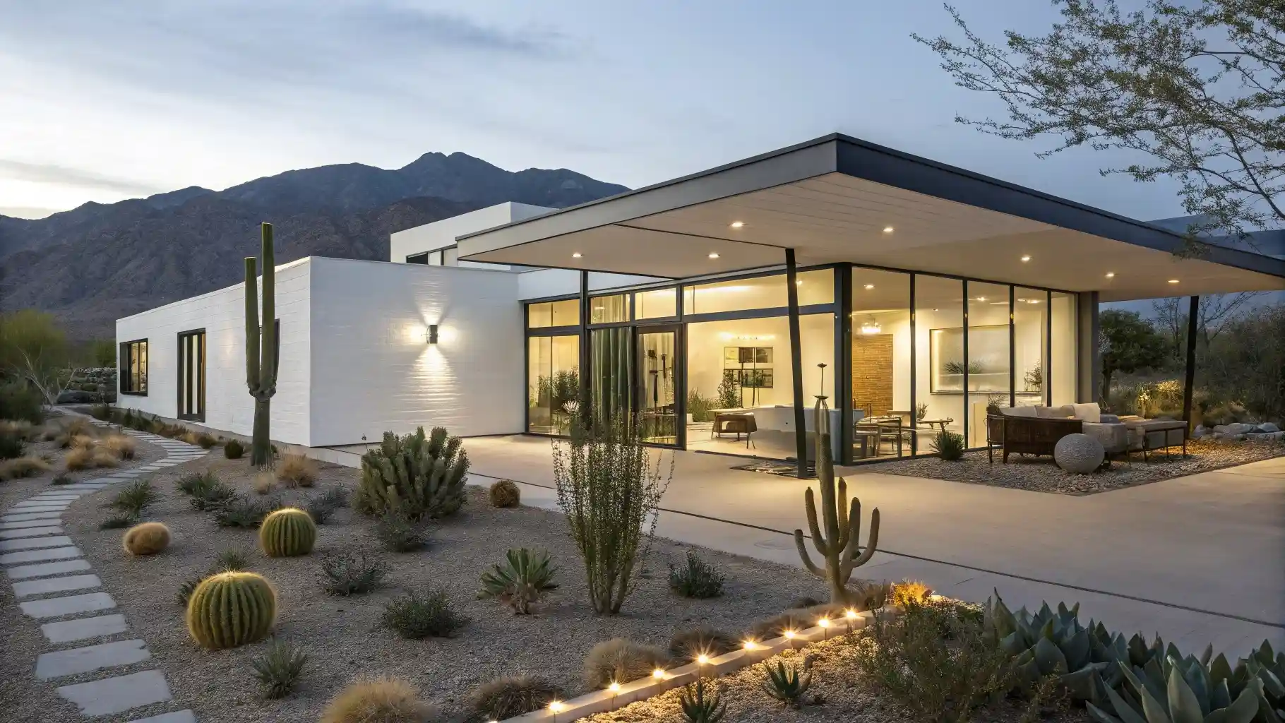 Desert Modern White Cottage with Cactus Garden