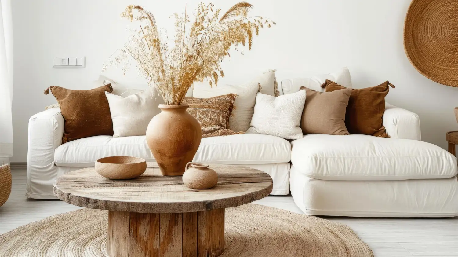 Cozy Earth Tones with Cream Couch