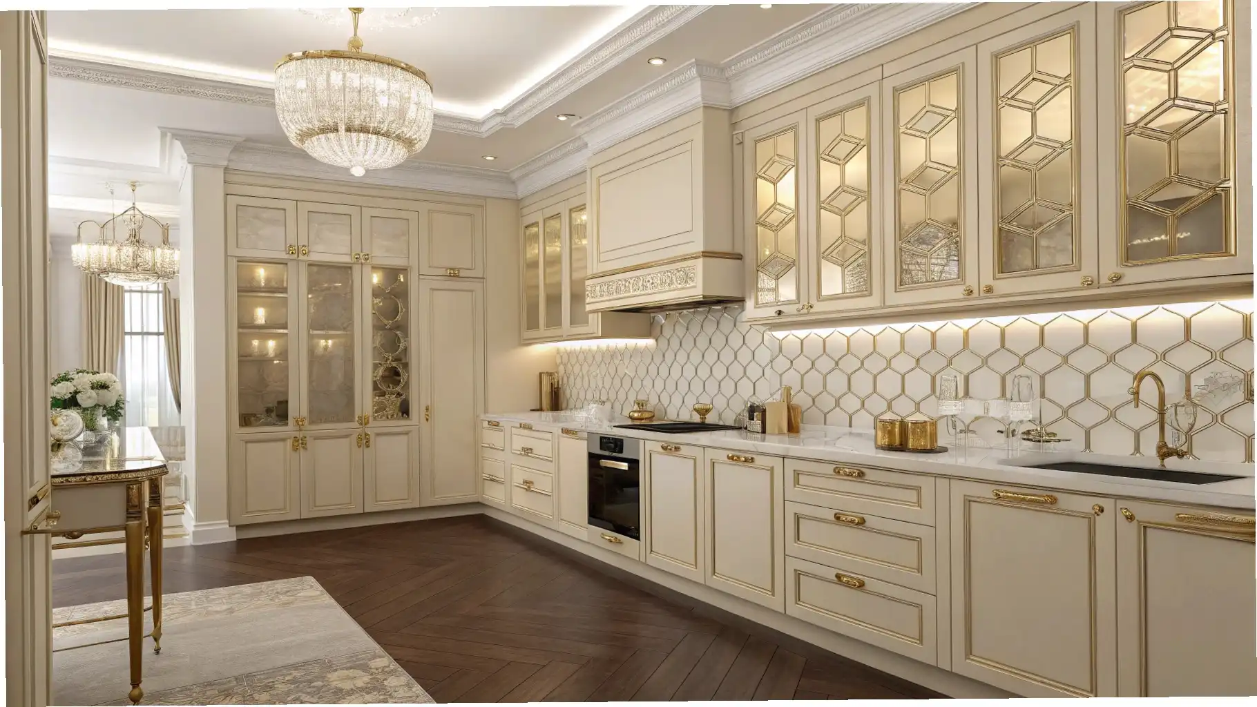 Elegant Cream: Subtle Yellow Undertones in a Formal Kitchen
