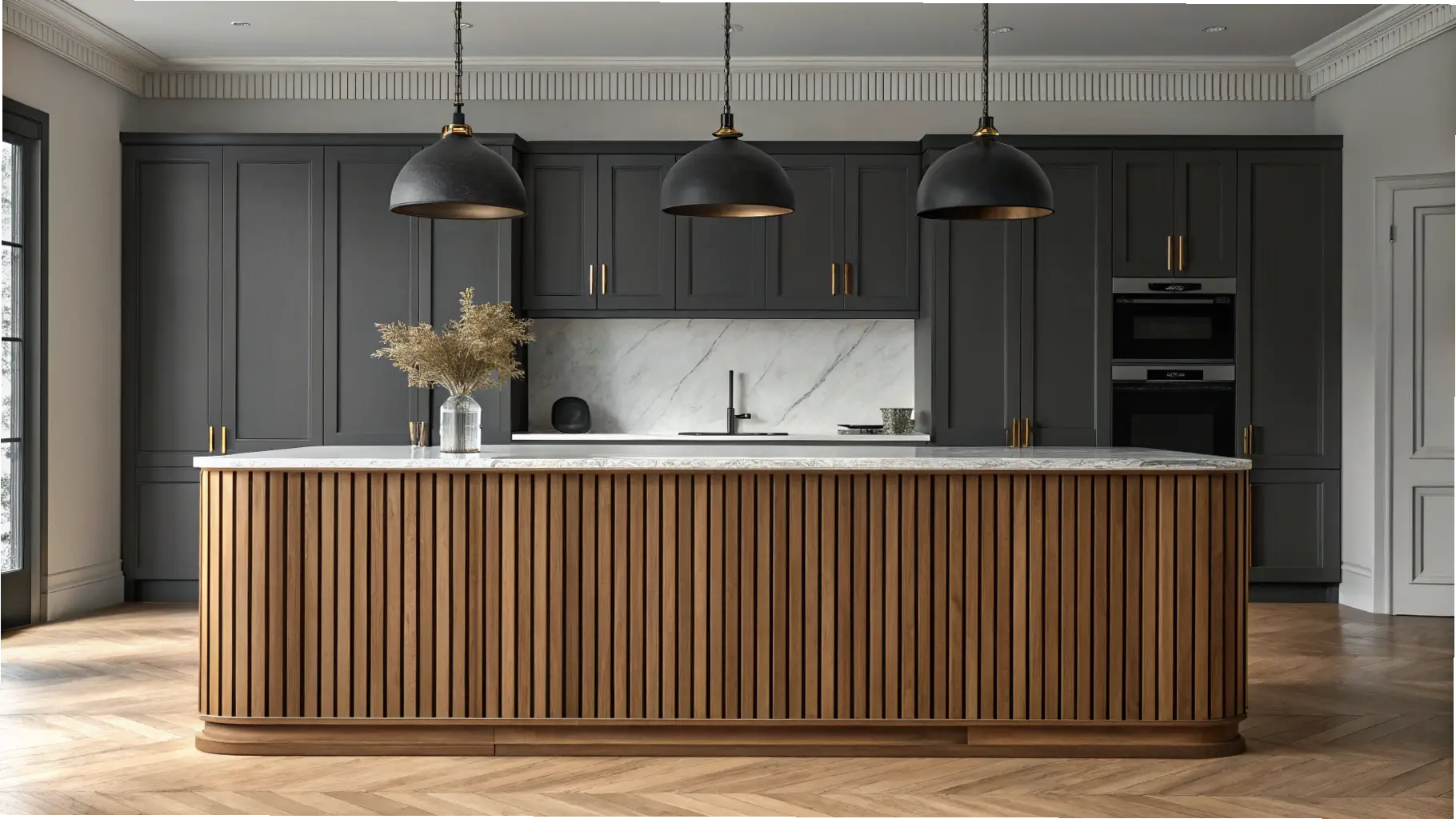 Fluted Wood Island Statement