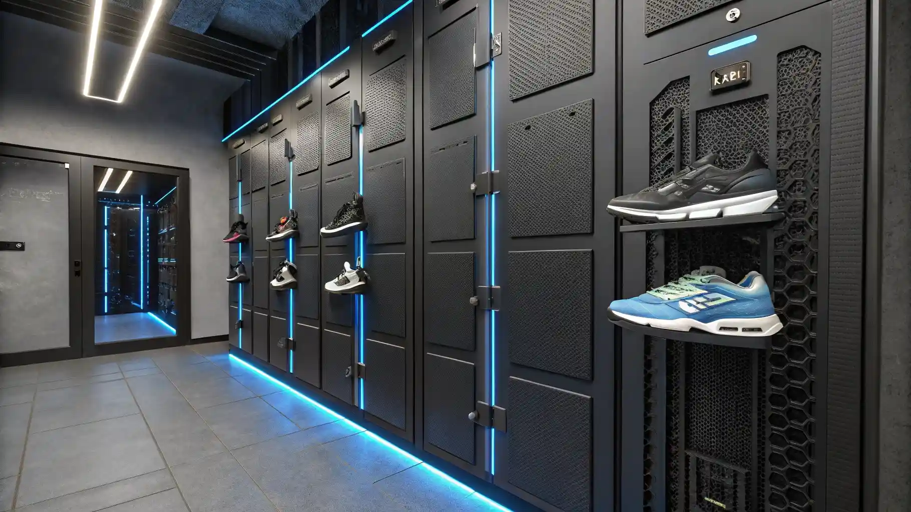 Futuristic LED-Illuminated Shoe Locker System